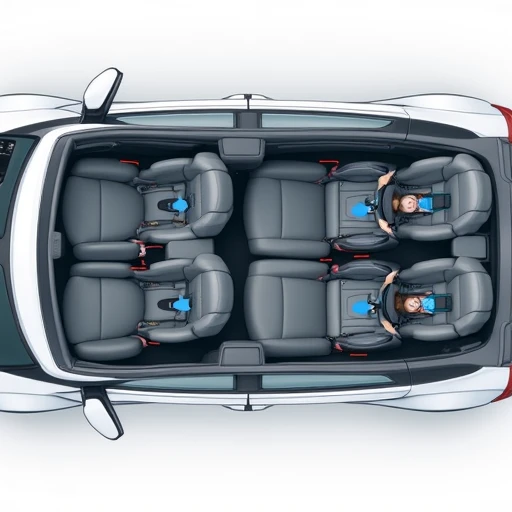 Compact SUV rear seat bench comparison showing three child car seats installed across a flat seat bottom versus a sculpted seat with raised bolsters that tilt outboard seats inward reducing usable width.