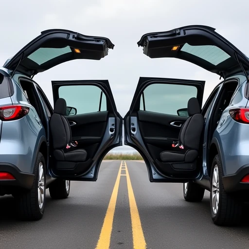 Side-by-side comparison of open rear passenger doors on Mazda CX-50 and Subaru Outback
